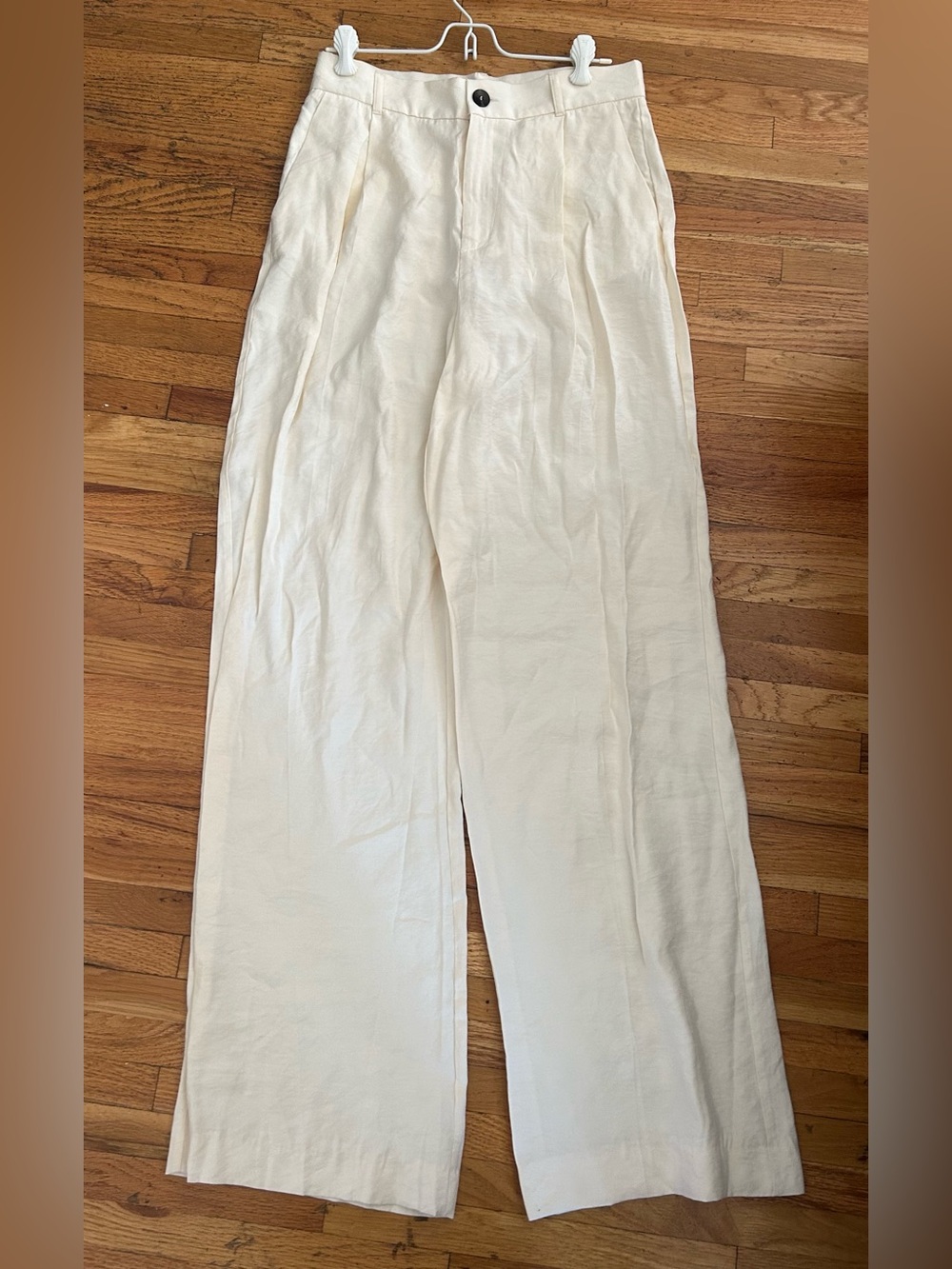 Zara Cream Wide-Leg Linen-Blend Pants
